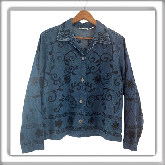 Parisian Works Jackets & Blazers - Parisian Works Embroidered Button Front Jean Shirt Shacket Blue Size Medium